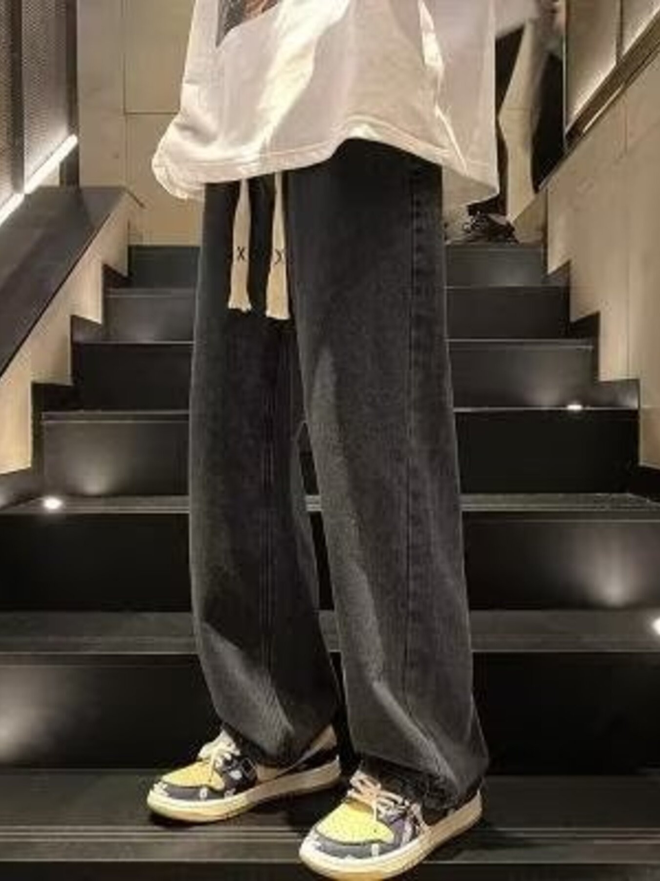 Men's Full Size Loose Fit Drawstring Wide Leg Jeans Plus Size