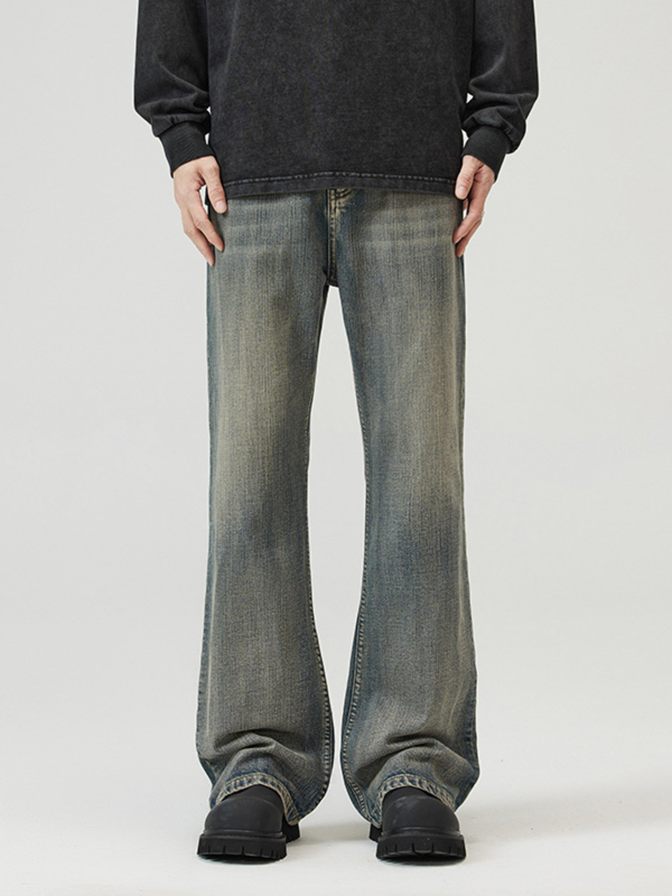 Men's Full Size Vintage Wash Wide Leg Jeans Plus Size