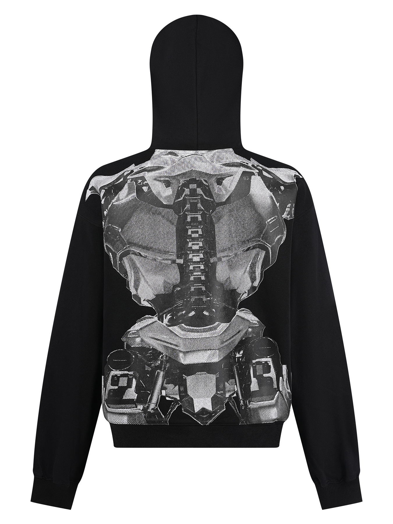 Men's Futuristic Armor Print Hoodie with Mechanical Design