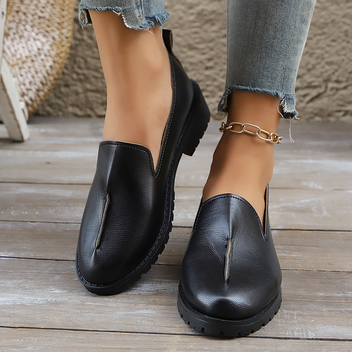 Round Toe Block Heels Loafers