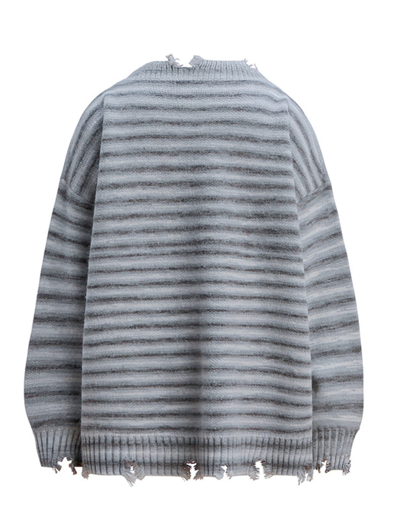 Men's Striped Frayed Hem Long Sleeve Sweater