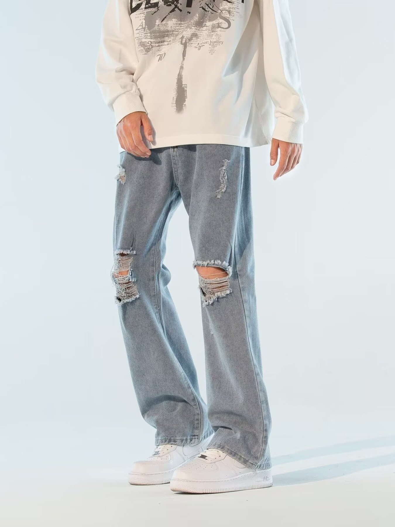 Men's Plus Size Ripped Wide Leg Jeans