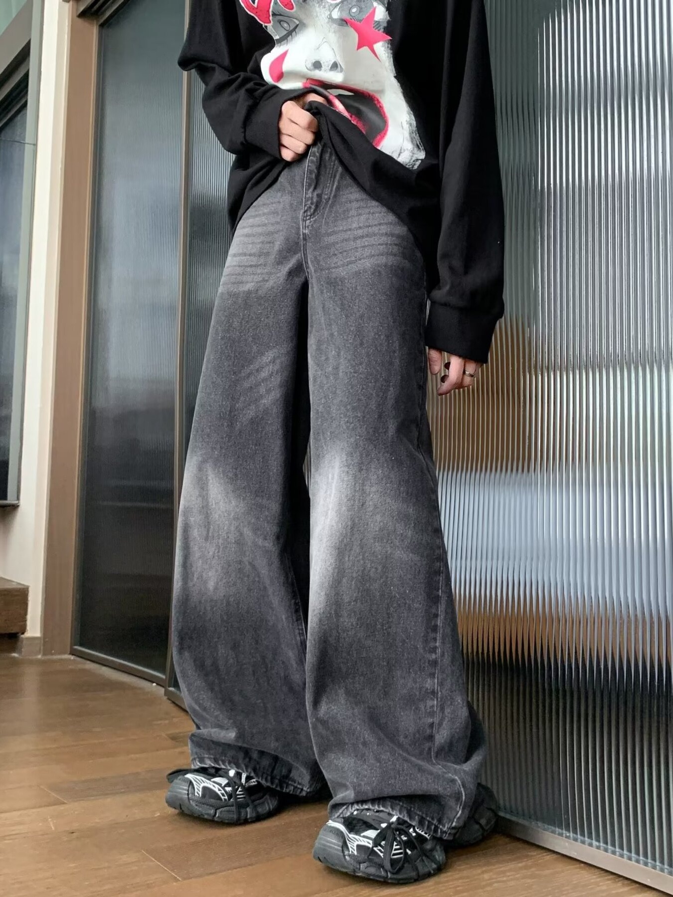 Men's Full Size Wash Wide Leg Jeans Plus Size