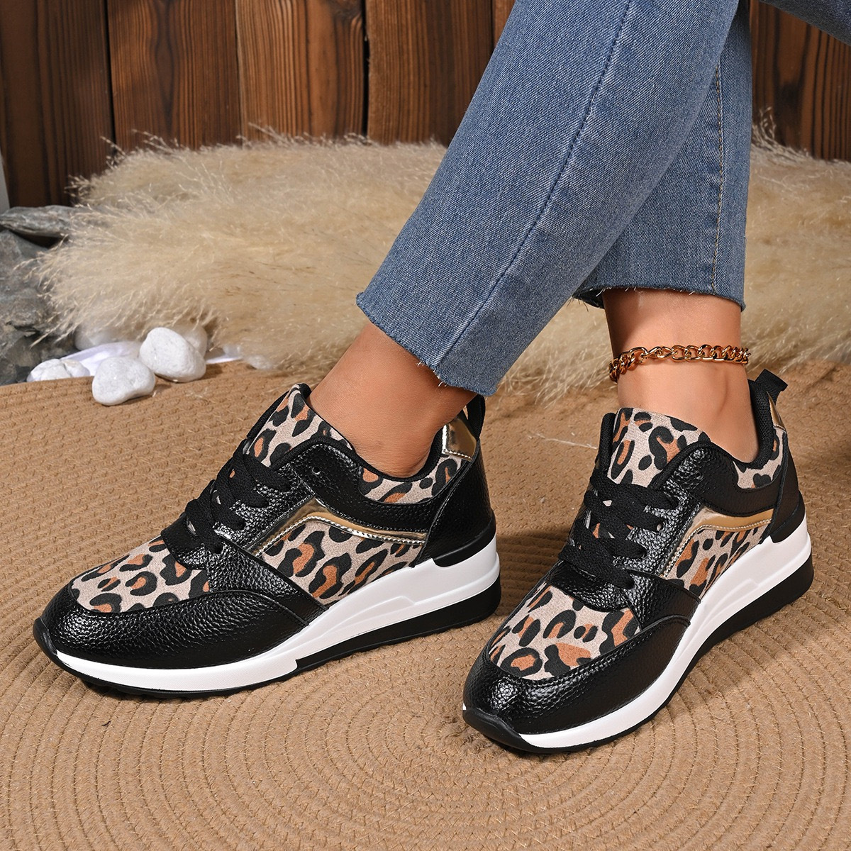 Leopard Lace Up Sneakers
