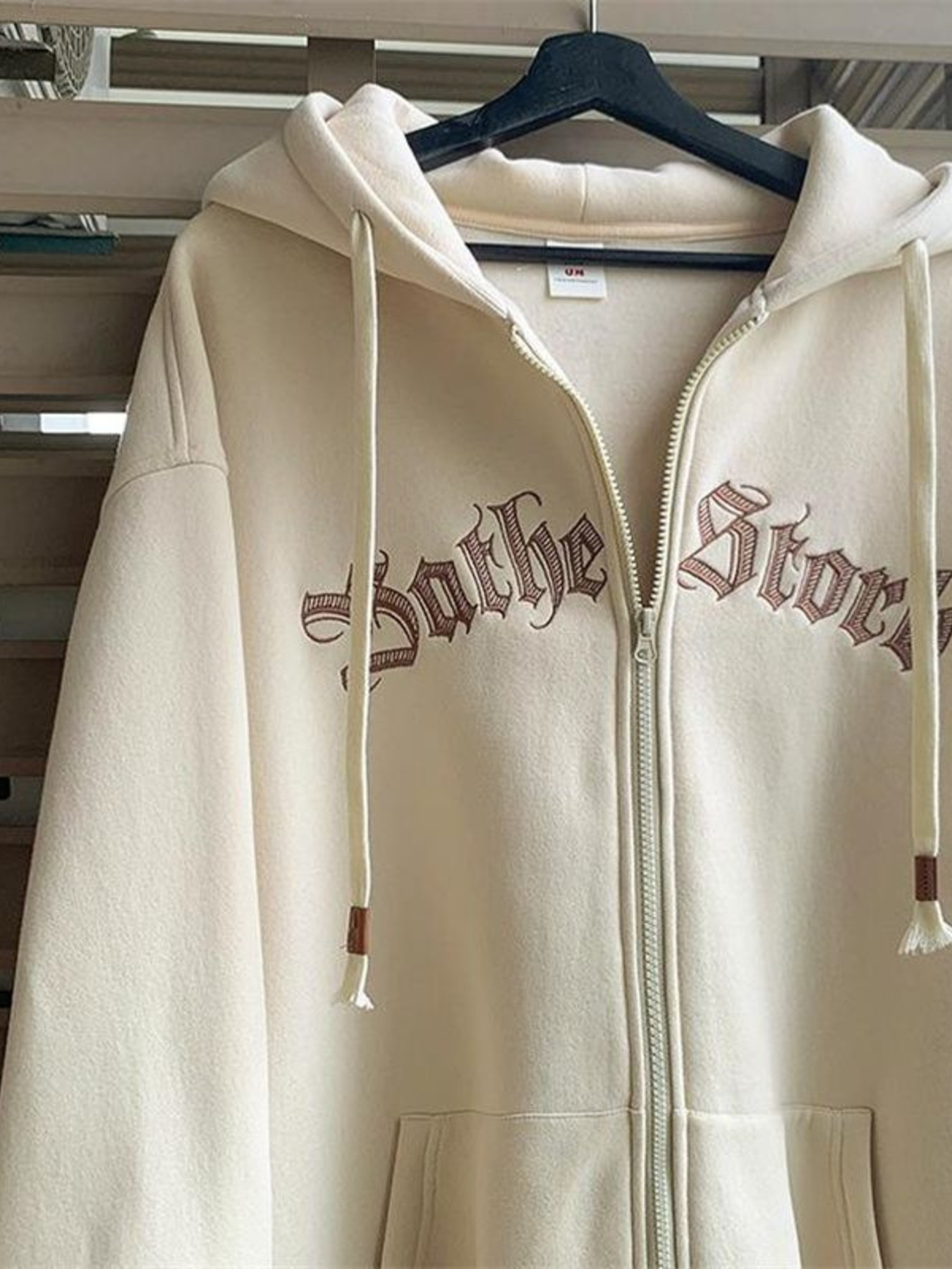 Men's Plus Size Letter Zip Up Drawstring Hoodie