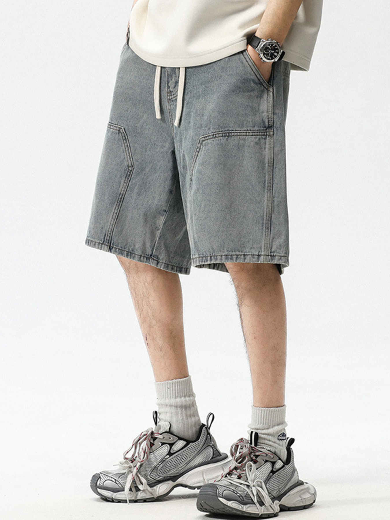 Men's Plus Size Drawstring Loose Fit Denim Shorts