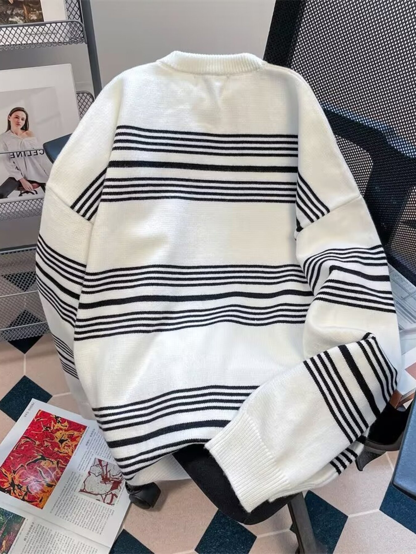 Men's Full Size Striped Pattern Round Neck Sweater Plus Size