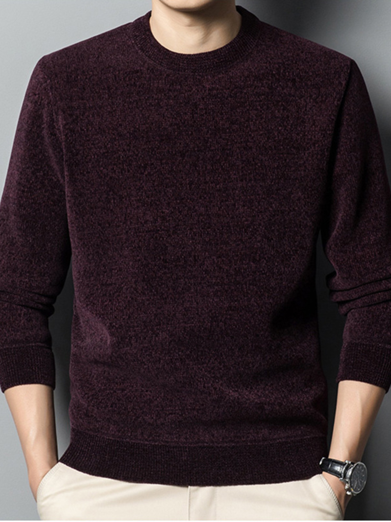 Men's Plus Size Round Neck Long Sleeve Sweater