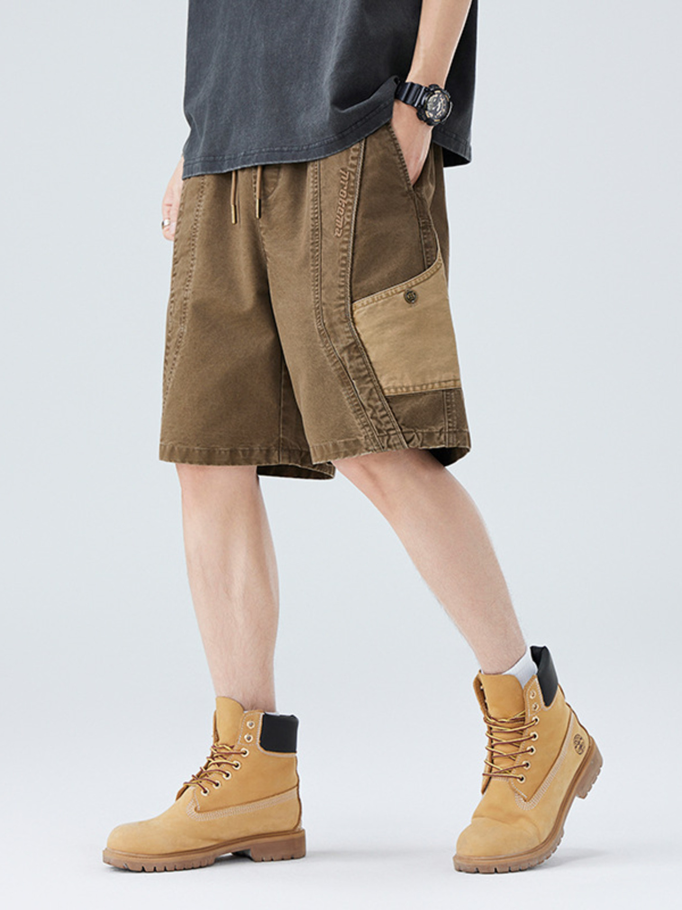 Men's Plus Size Drawstring Vintage Cargo Shorts