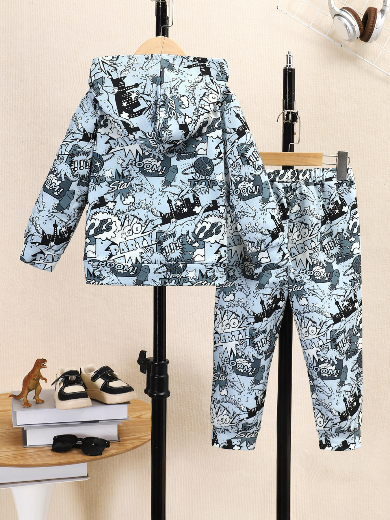 Children's Dinosaur Print Hoodie and Pants Set