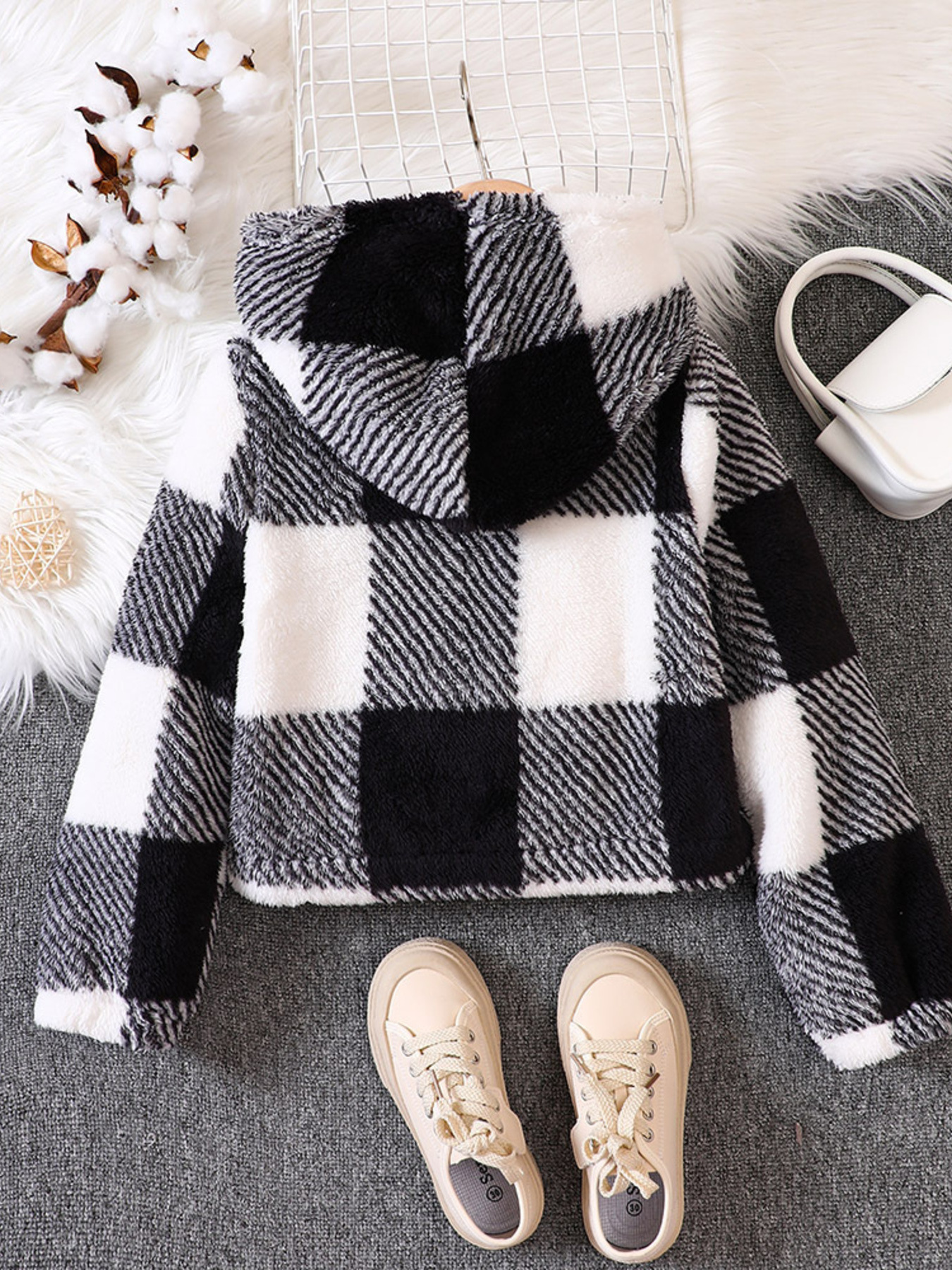 Children's Cozy Plaid Hooded Fleece Jacket