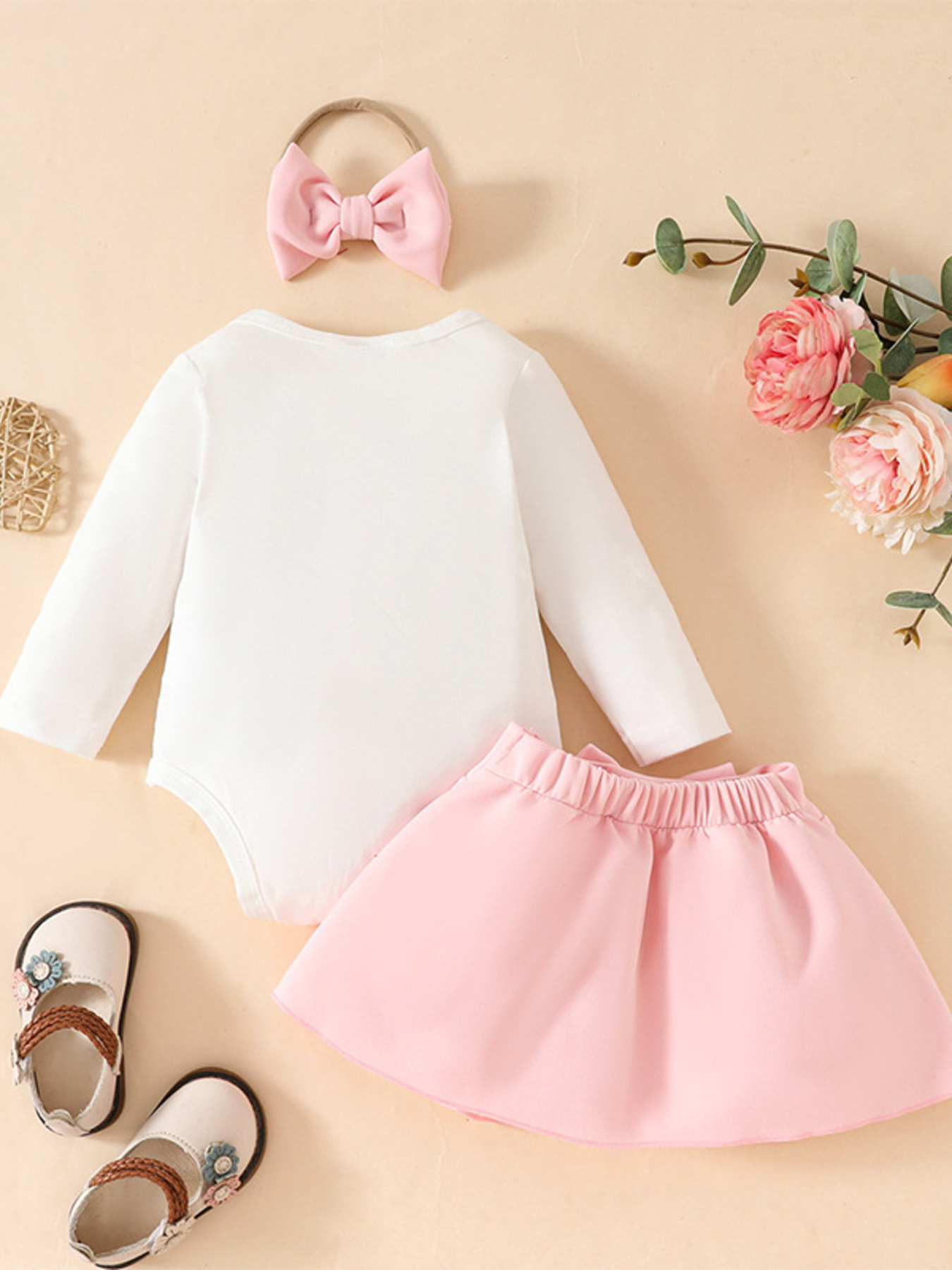 Children's Bowknot Bodysuit & Skirt & Headband 3-Piece Set