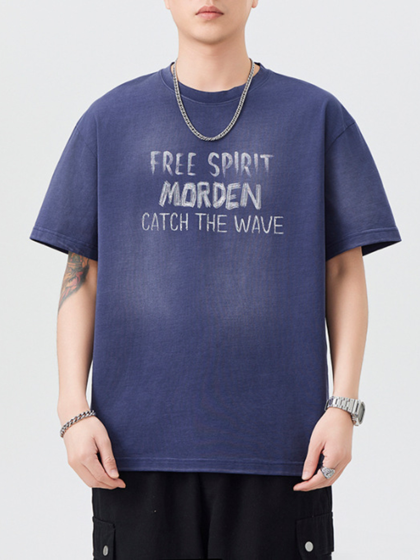 Men's Plus Size Letter Round Neck Short Sleeve T-Shirt