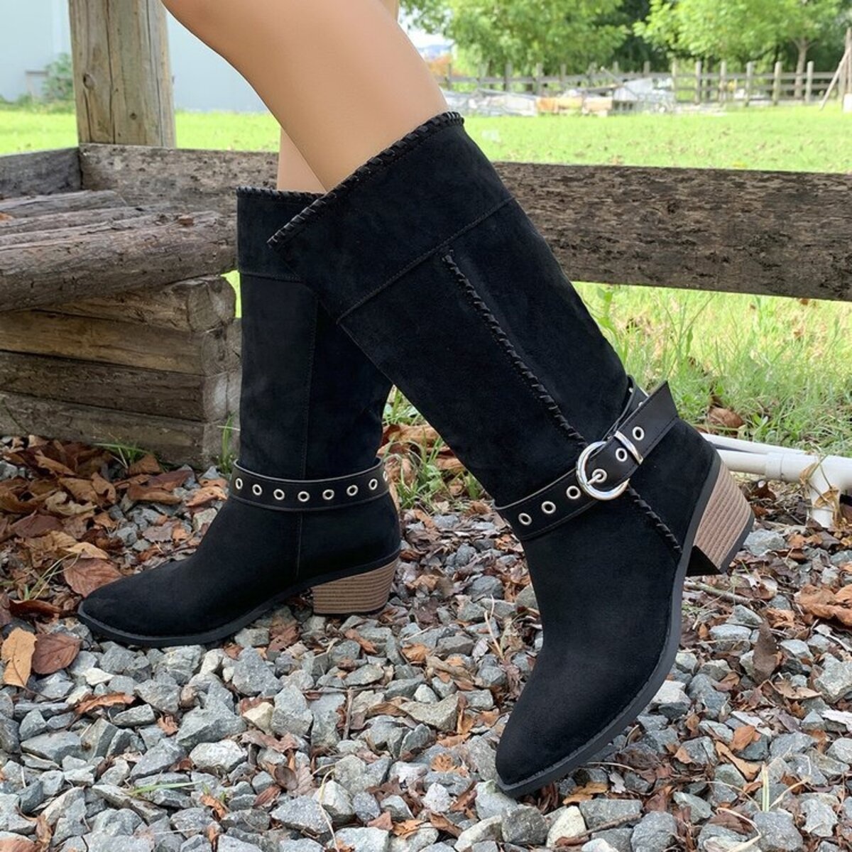 Point Toe Block Heels Boots