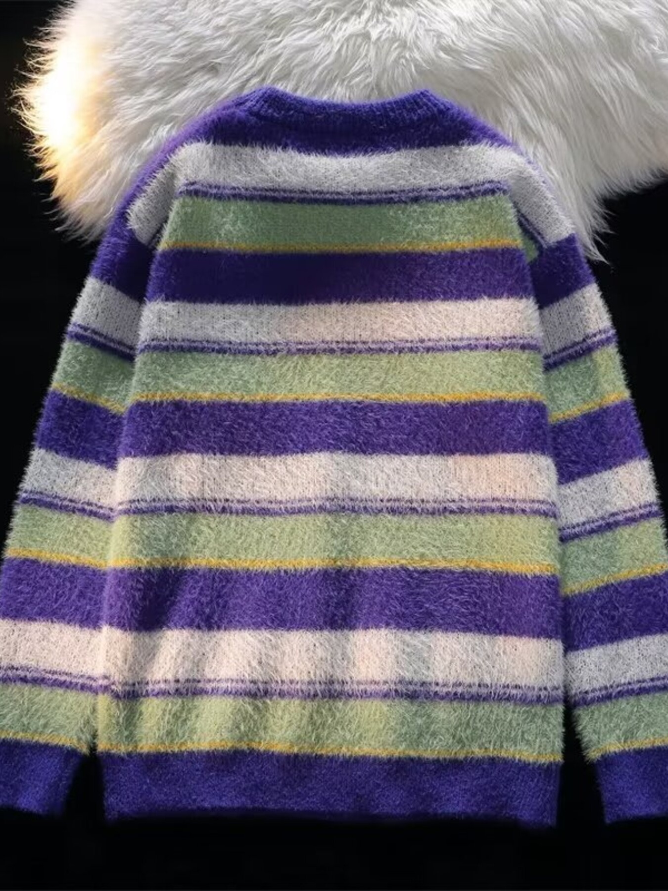 Men's Striped Fuzzy Knit Pullover Sweater