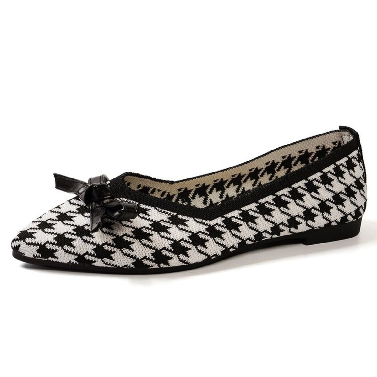 Houndstooth Point Toe Flats Slip-Ons