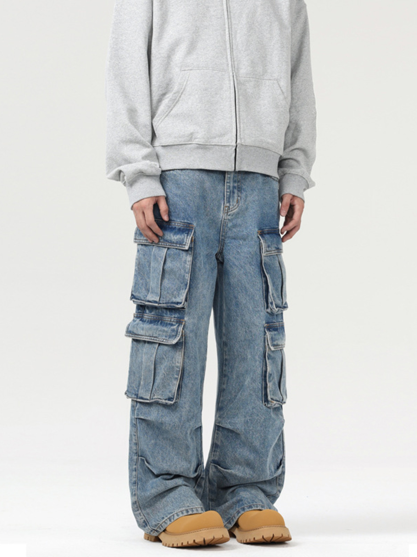 Men's Wash Multi-Pocket Cargo Jeans