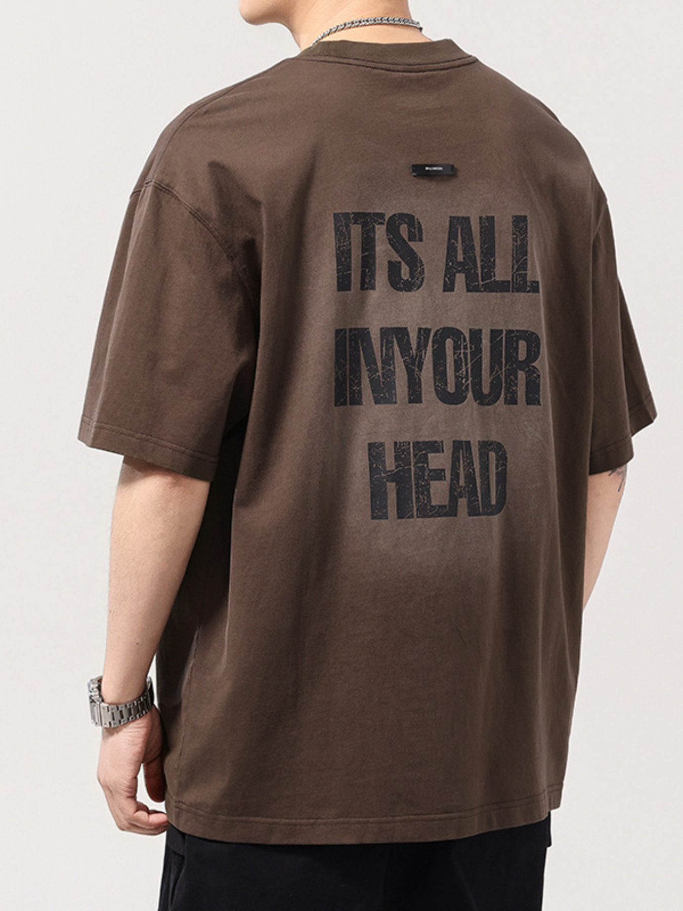 Men's Plus Size Letter Back Round Neck T-Shirt