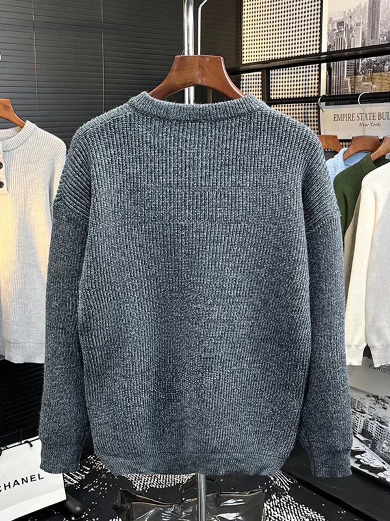 Men's Plus Size Button Detail Dropped Shoulder Sweater