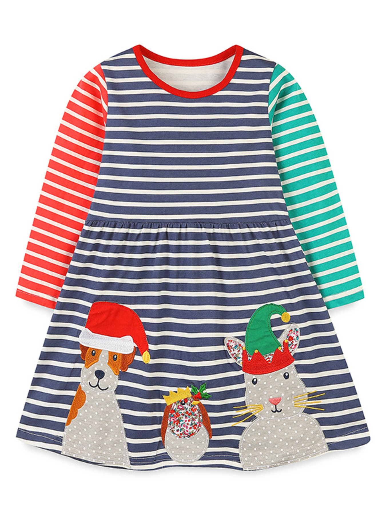 Children's Animal Applique Striped Dress