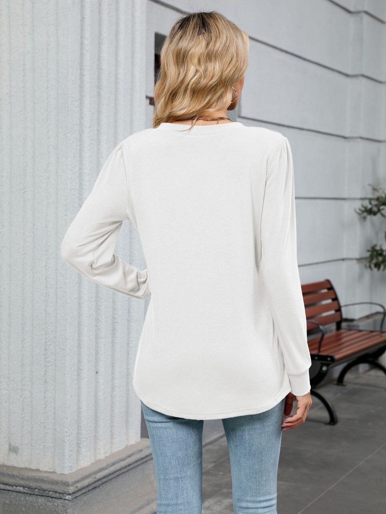 V-Neck Long Sleeve Relaxed Fit T-Shirt