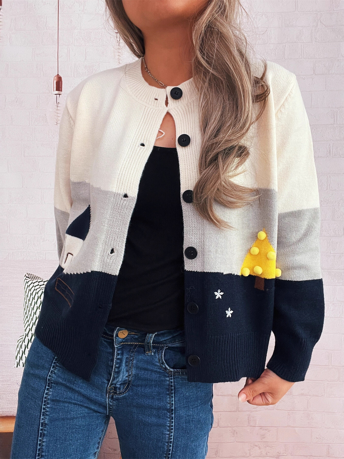 Color Block Button-Up Cardigan