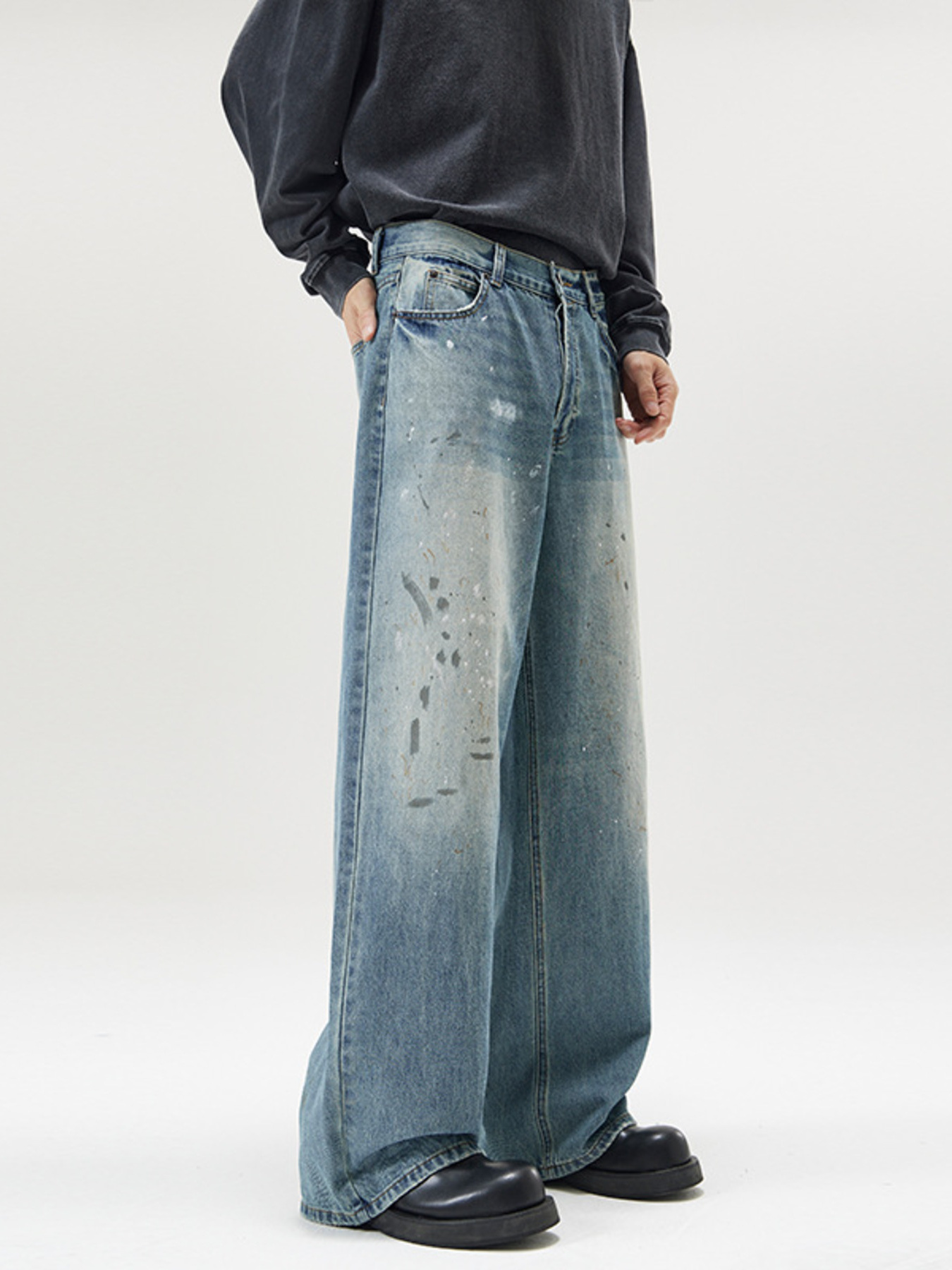 Men's Vintage Washed Wide Leg Jeans