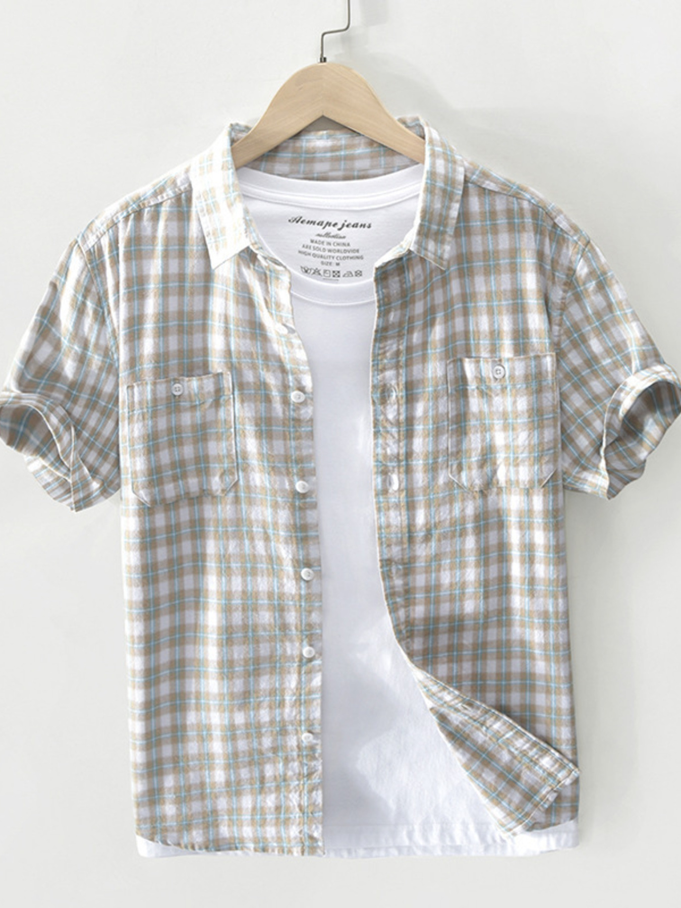Men's Plus Size Button Down Plaid Short Sleeve Shirt