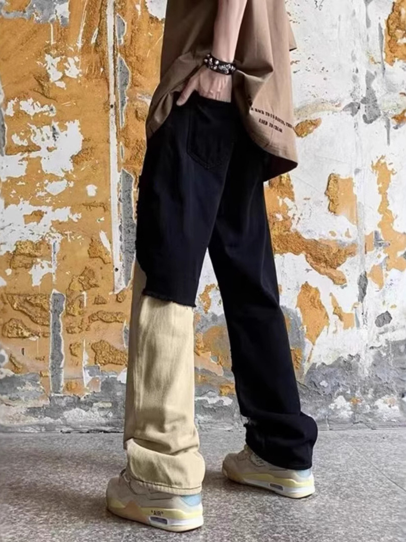 Men's Plus Size Two-Tone Ripped Wide Leg Jeans