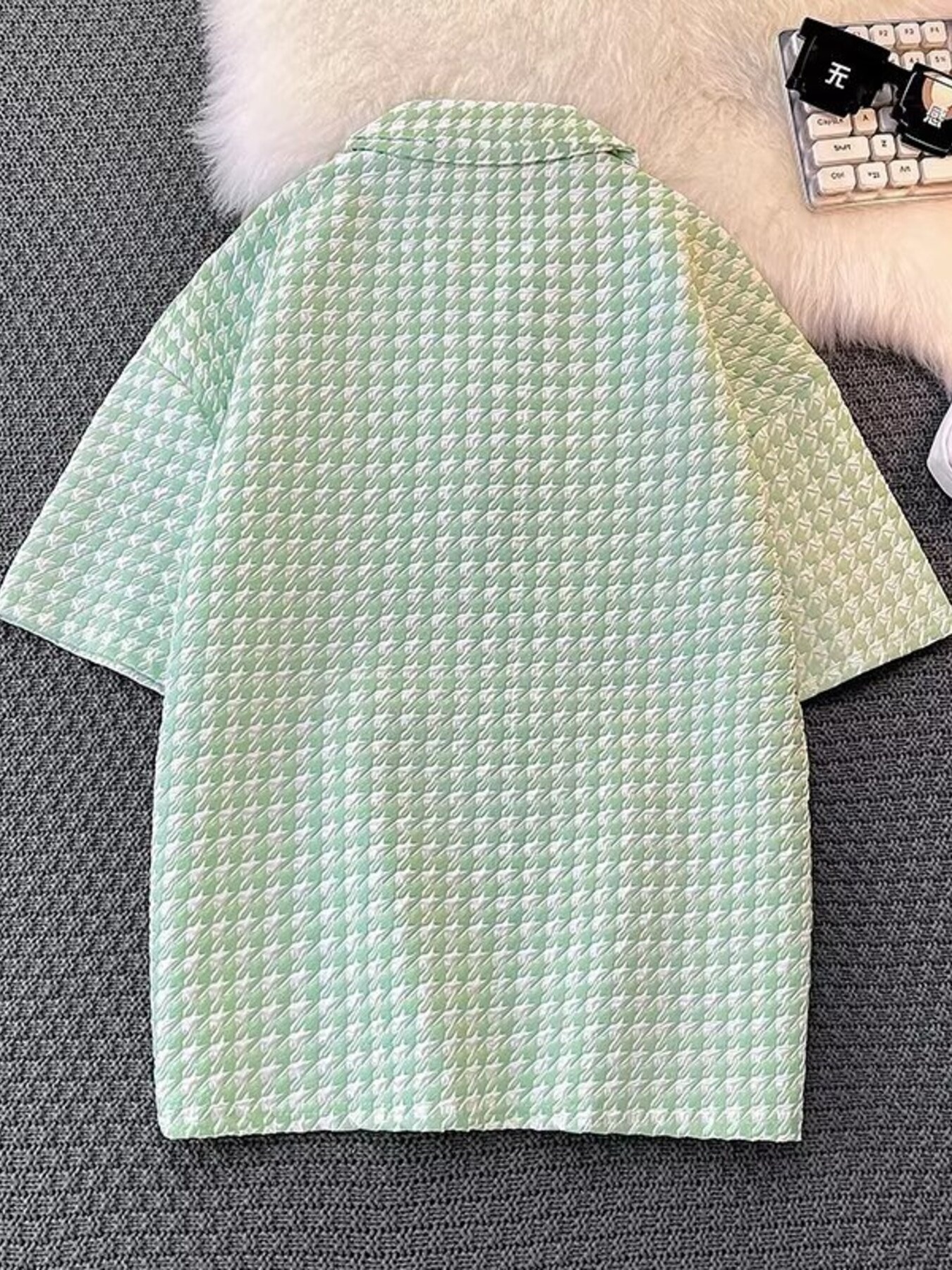 Men's Plus Size Houndstooth Pattern Short Sleeve Polo Shirt