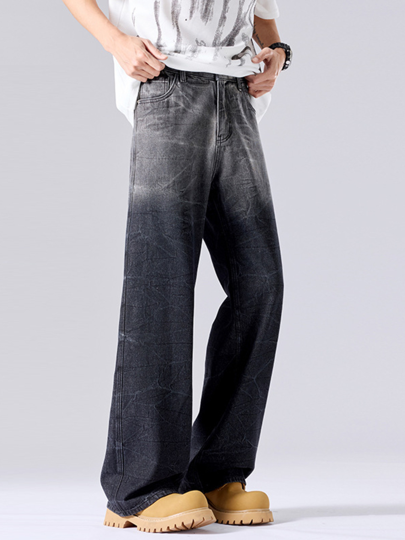 Men's Full Size Ombre Wash Wide Leg Jeans Plus Size