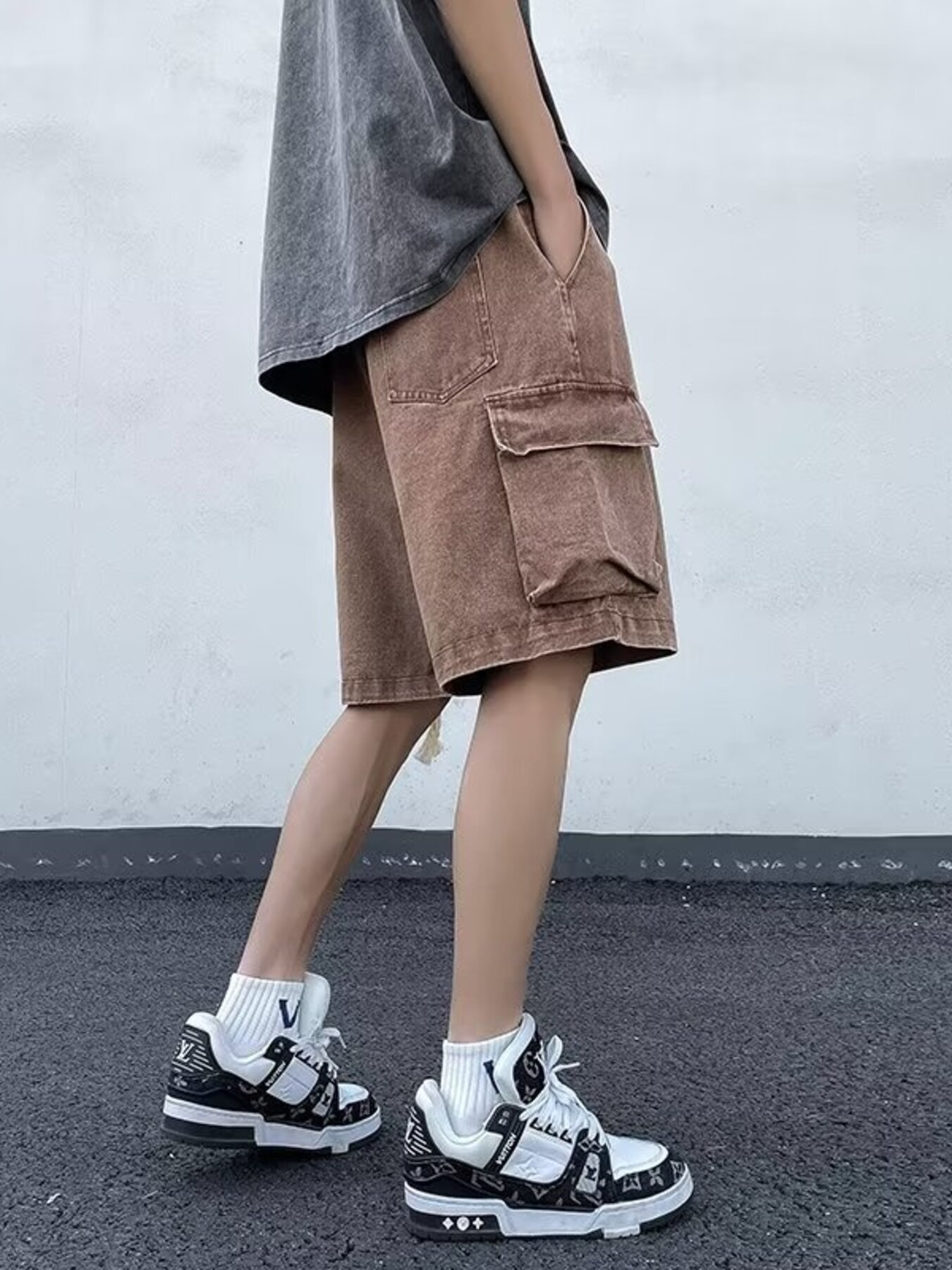 Men's Plus Size Vintage Wash Cargo Demin Shorts