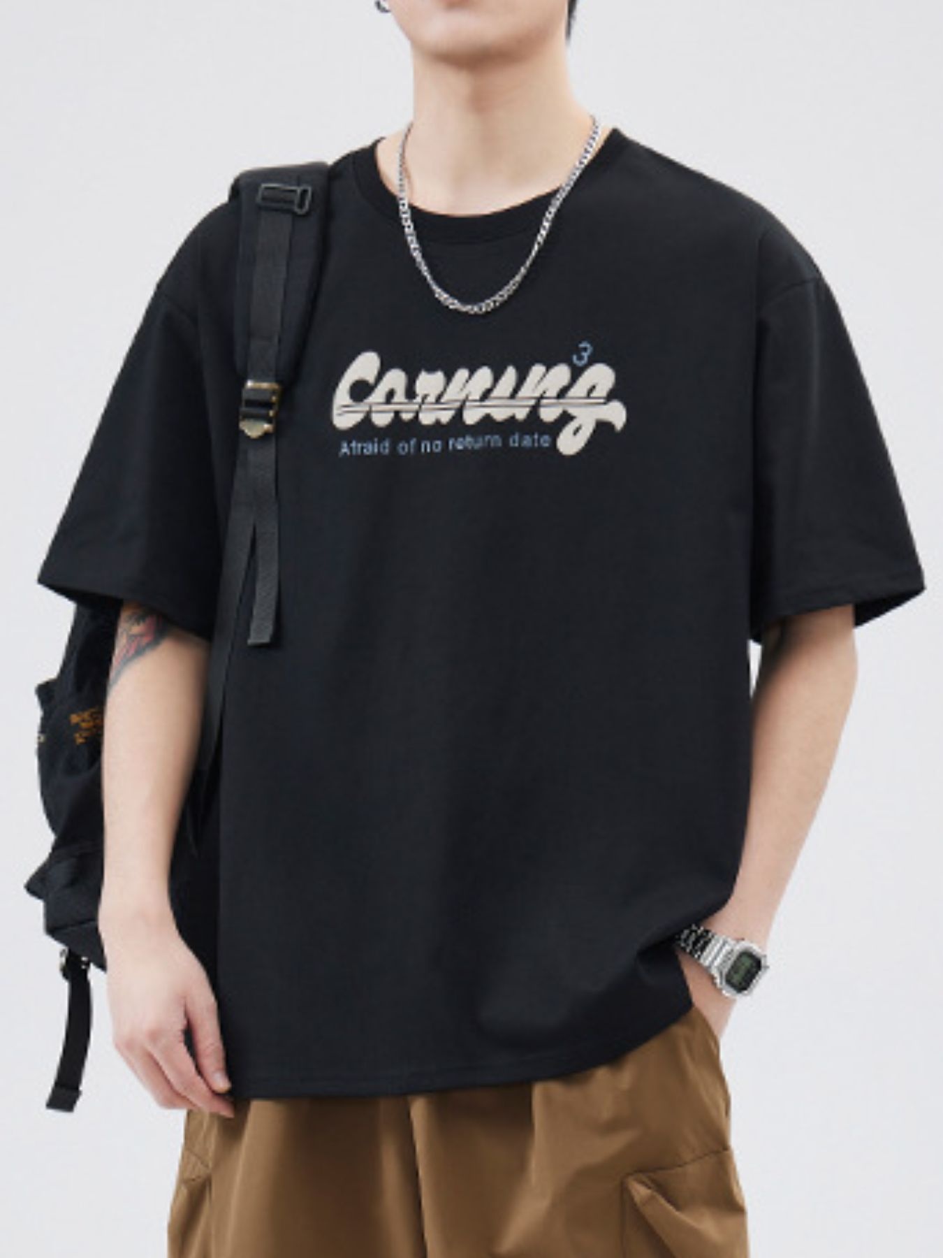 Men's Plus Size Letter Round Neck Half Sleeve T-Shirt