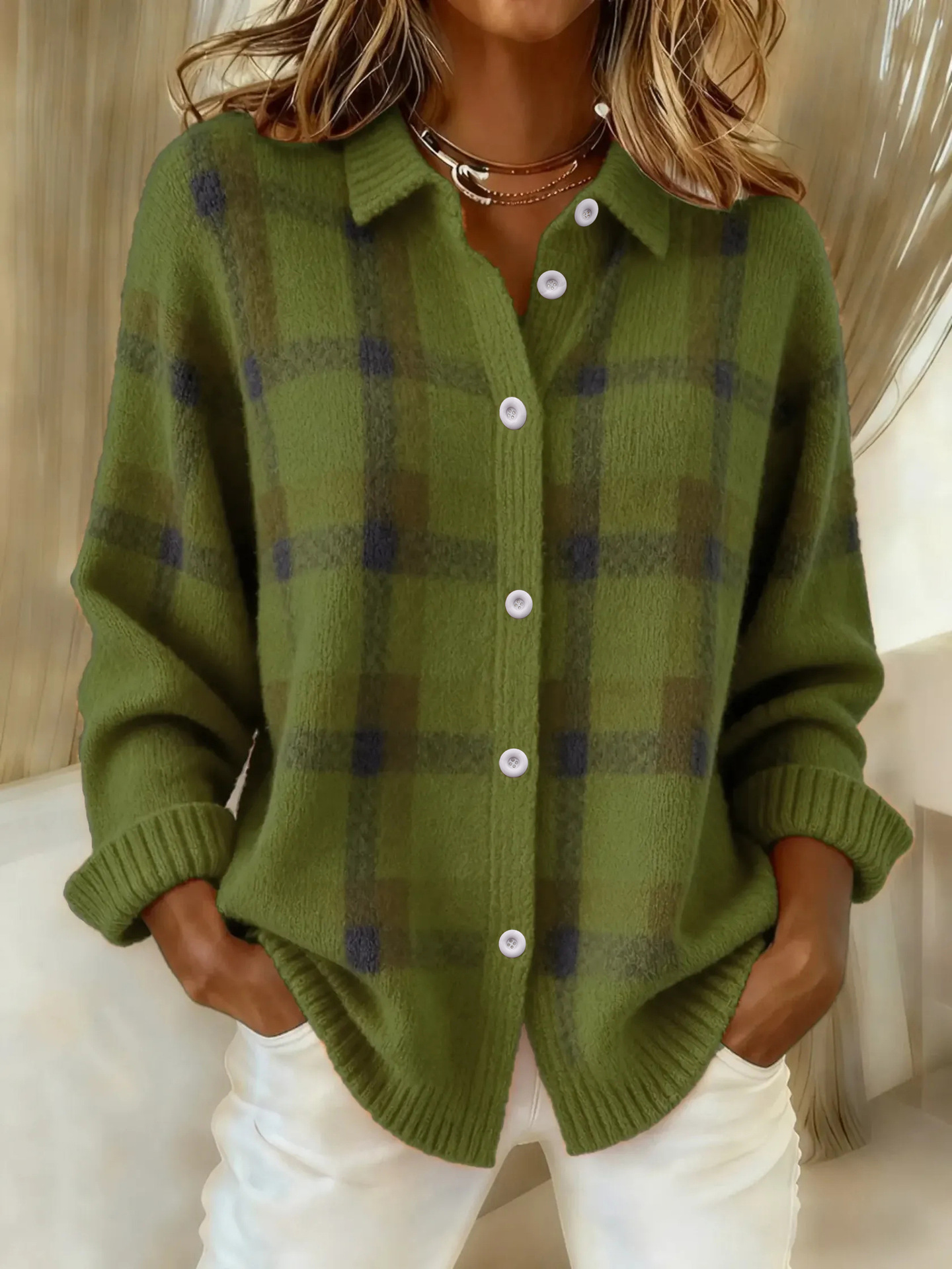 Plaid Button-Up Cardigan view 4