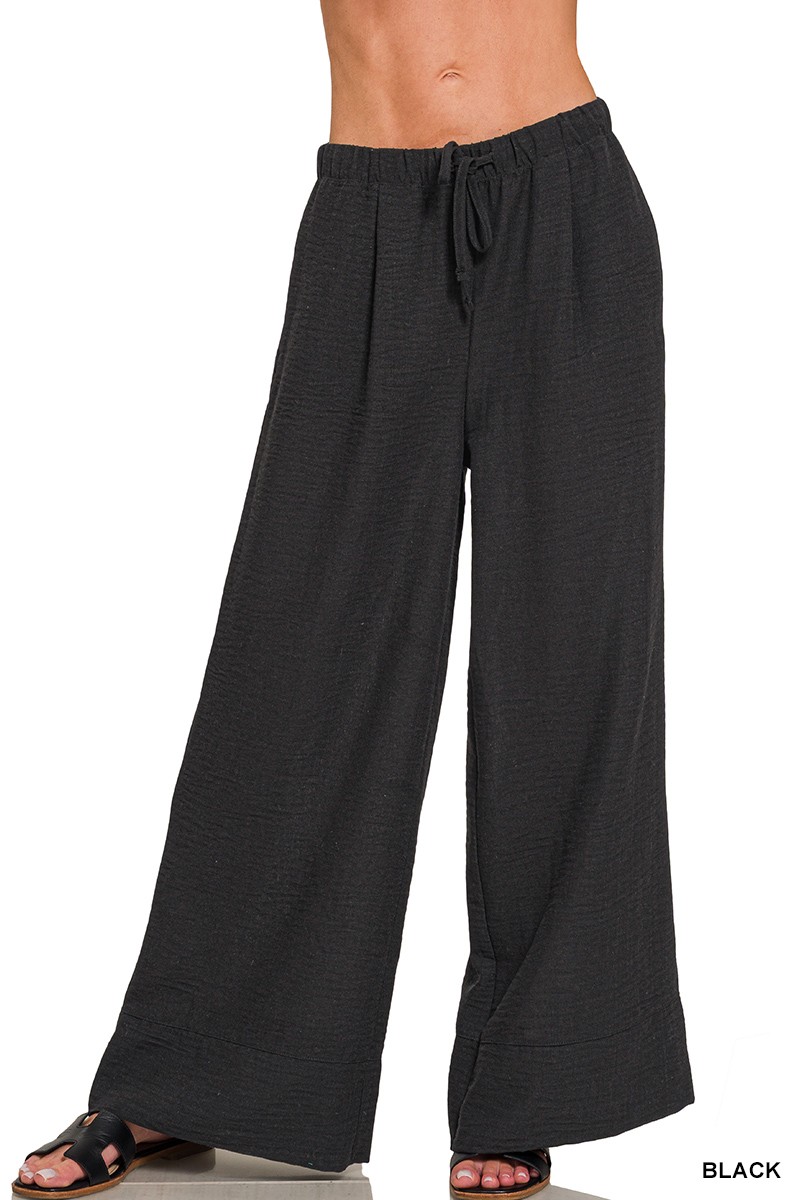 Zenana Woven Airflow Drawstring Pants