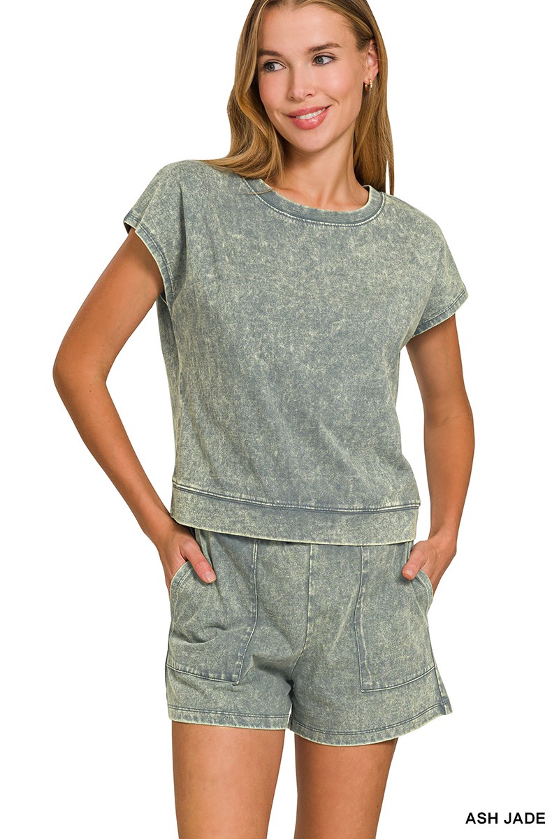 Zenana Premium Cotton Washed Sleeveless Top & Shorts Set