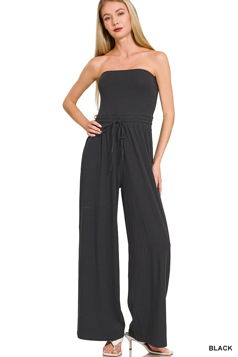 Zenana Tube Top Jumpsuit with Drawstring Waist