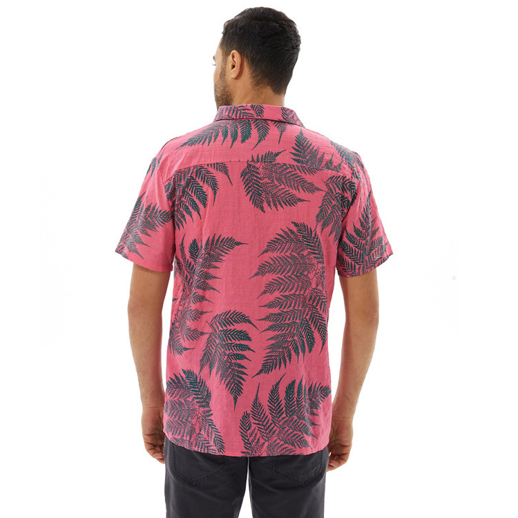 Men's Full Size Leaf Print Short Sleeve Shirt Plus Size