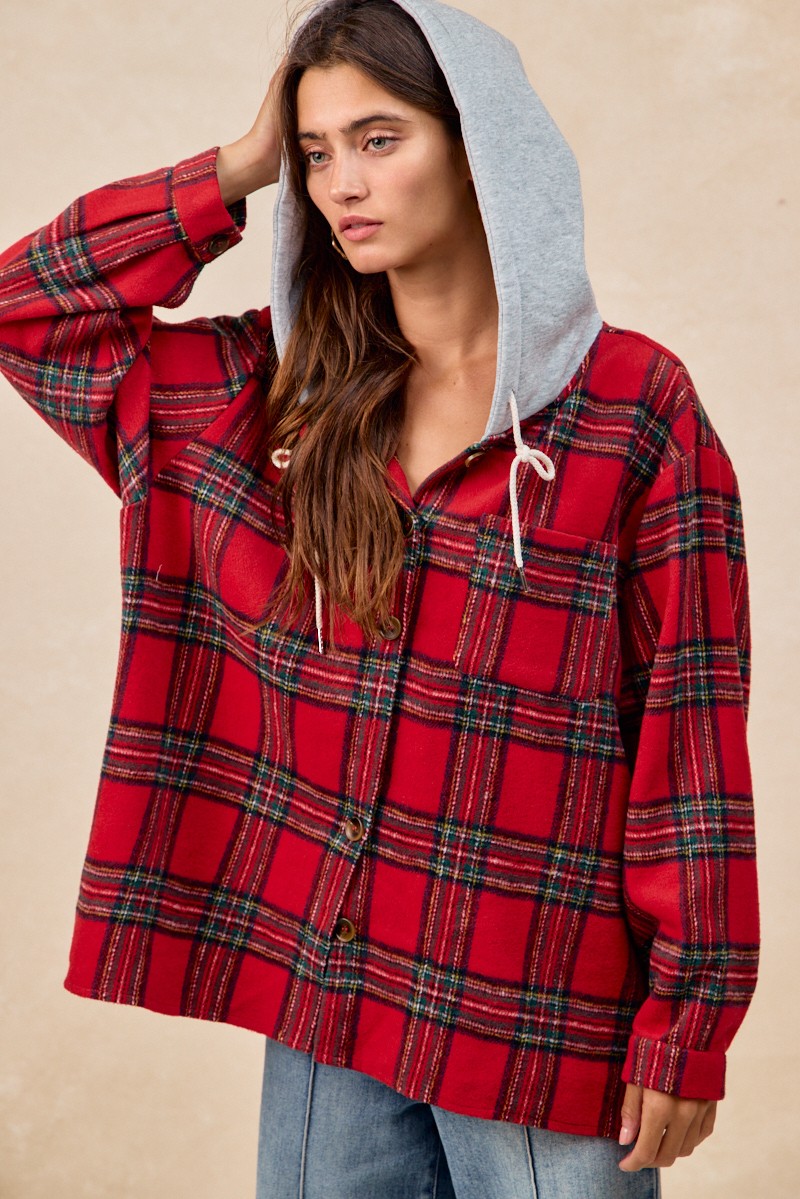 Brushed Plaid Hooded Jacket