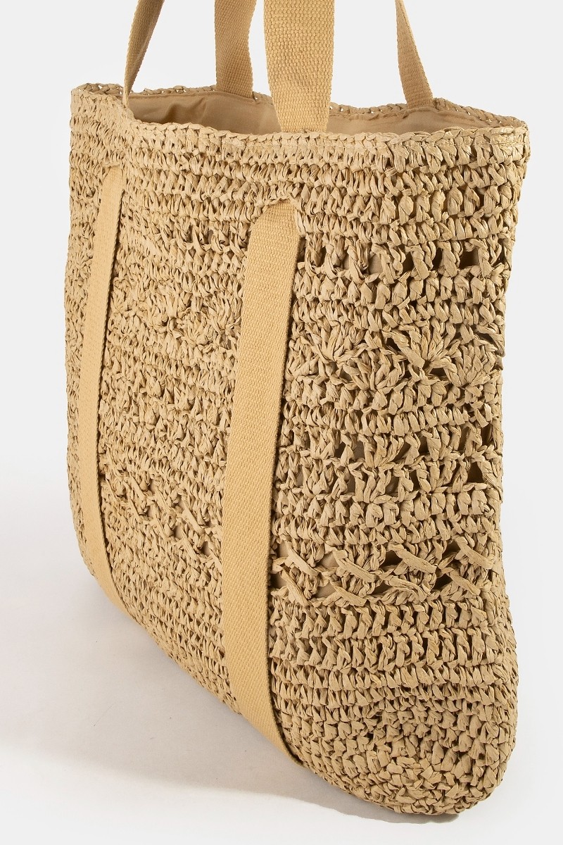 Fame Large Straw Braided Tote Bag with Hat Holder