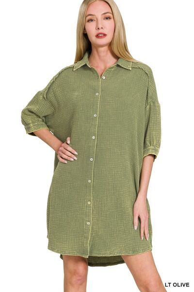 olive green button up dress Olive Green Shirt Dress S