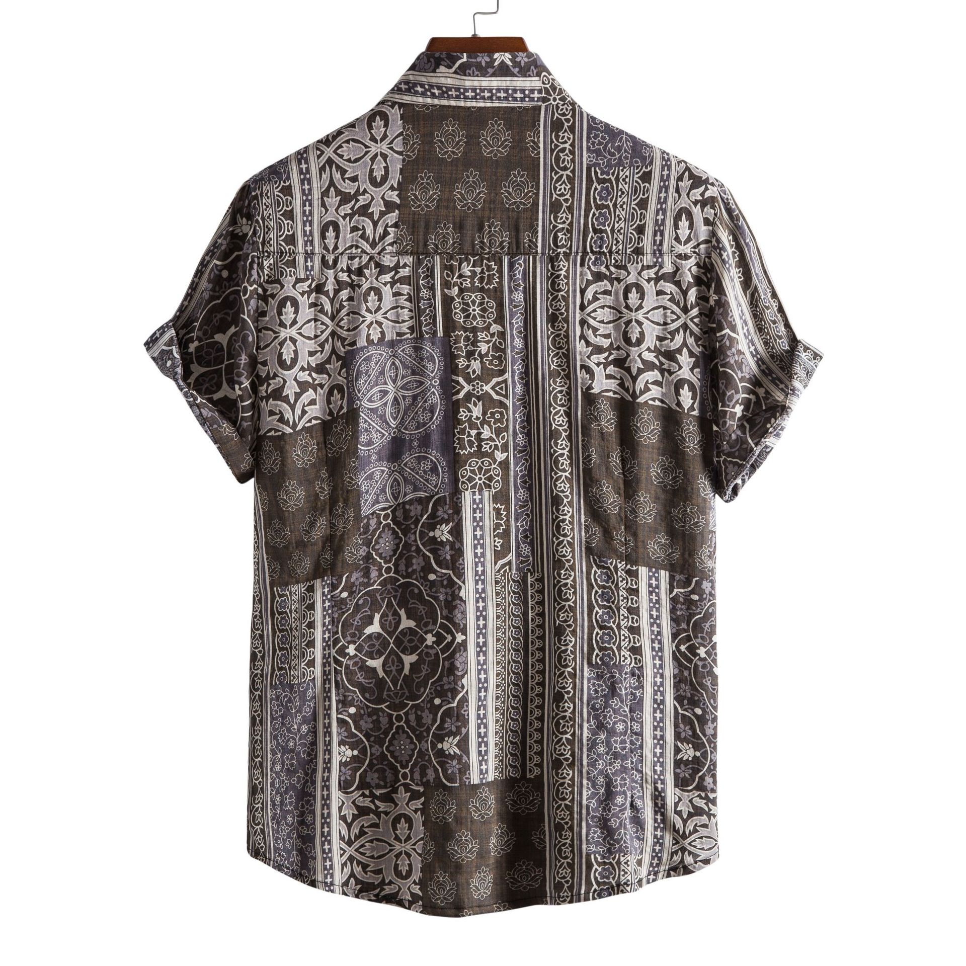 Men's Plus Size Ethnic Print Short Sleeve Button-Up Shirt