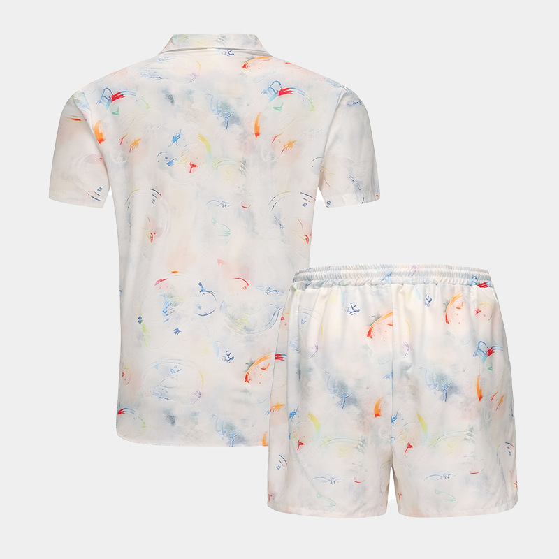 Men's Full Size Printed Button Up Shirt and Shorts Set Plus Size