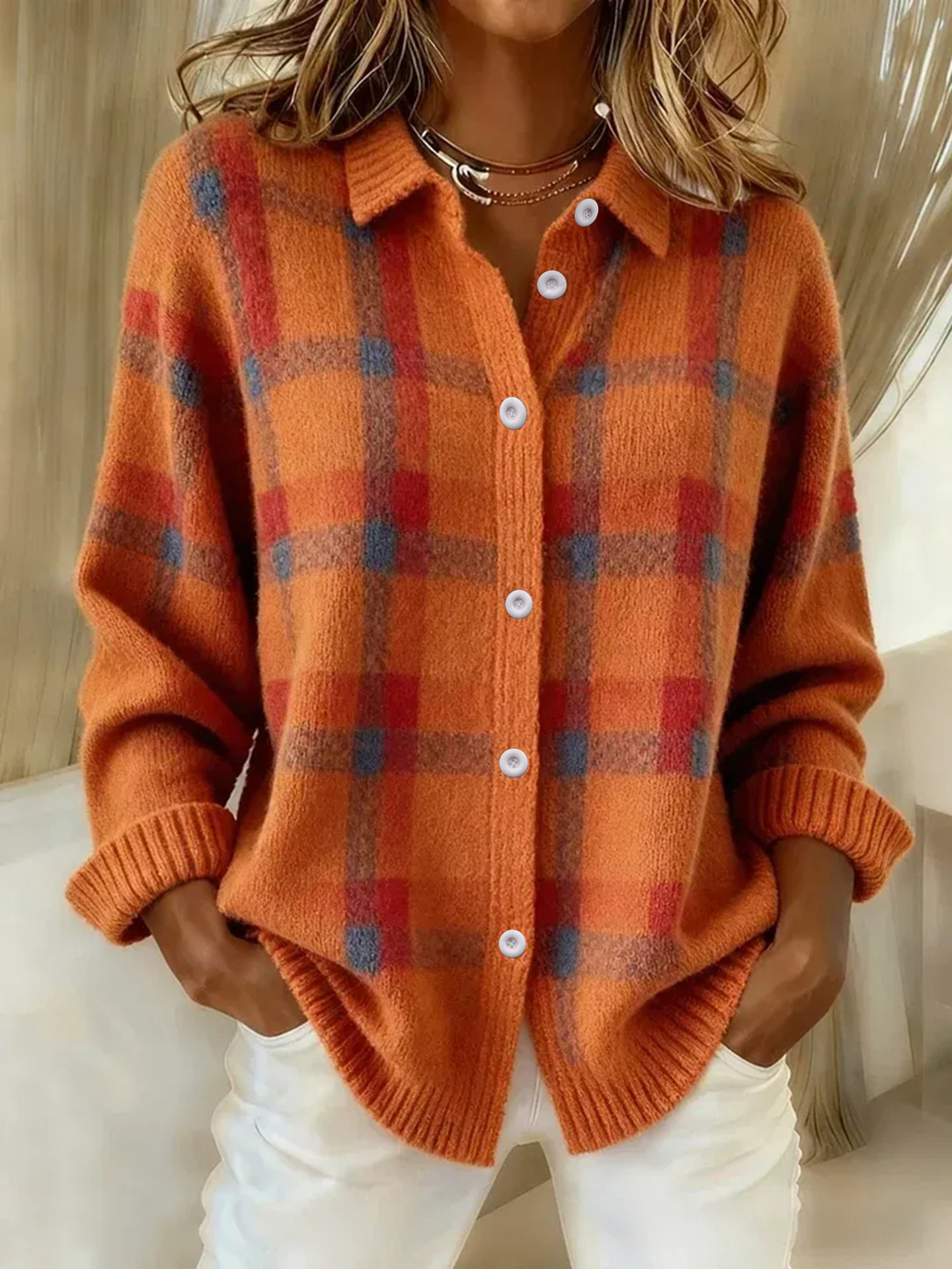 Plaid Button-Up Cardigan