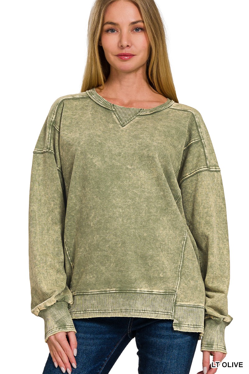 Zenana French Terry Acid Wash Pullover