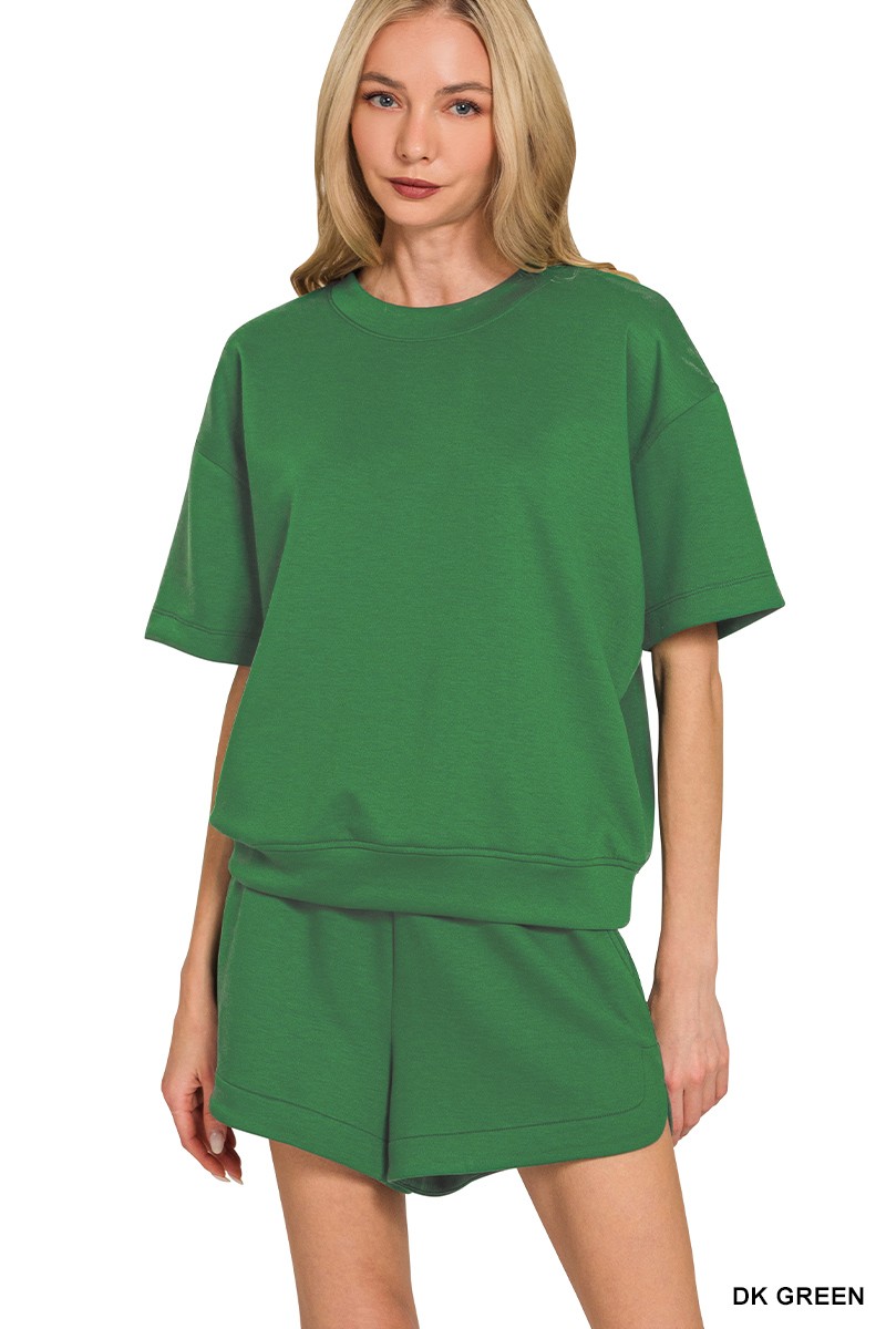 Zenana Scuba Short Sleeve Top & Shorts Set