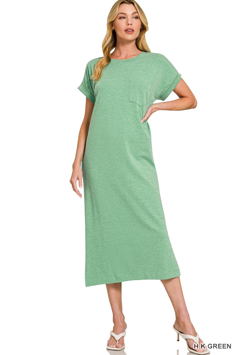 Zenana Round Neck Short Sleeve Midi Dress