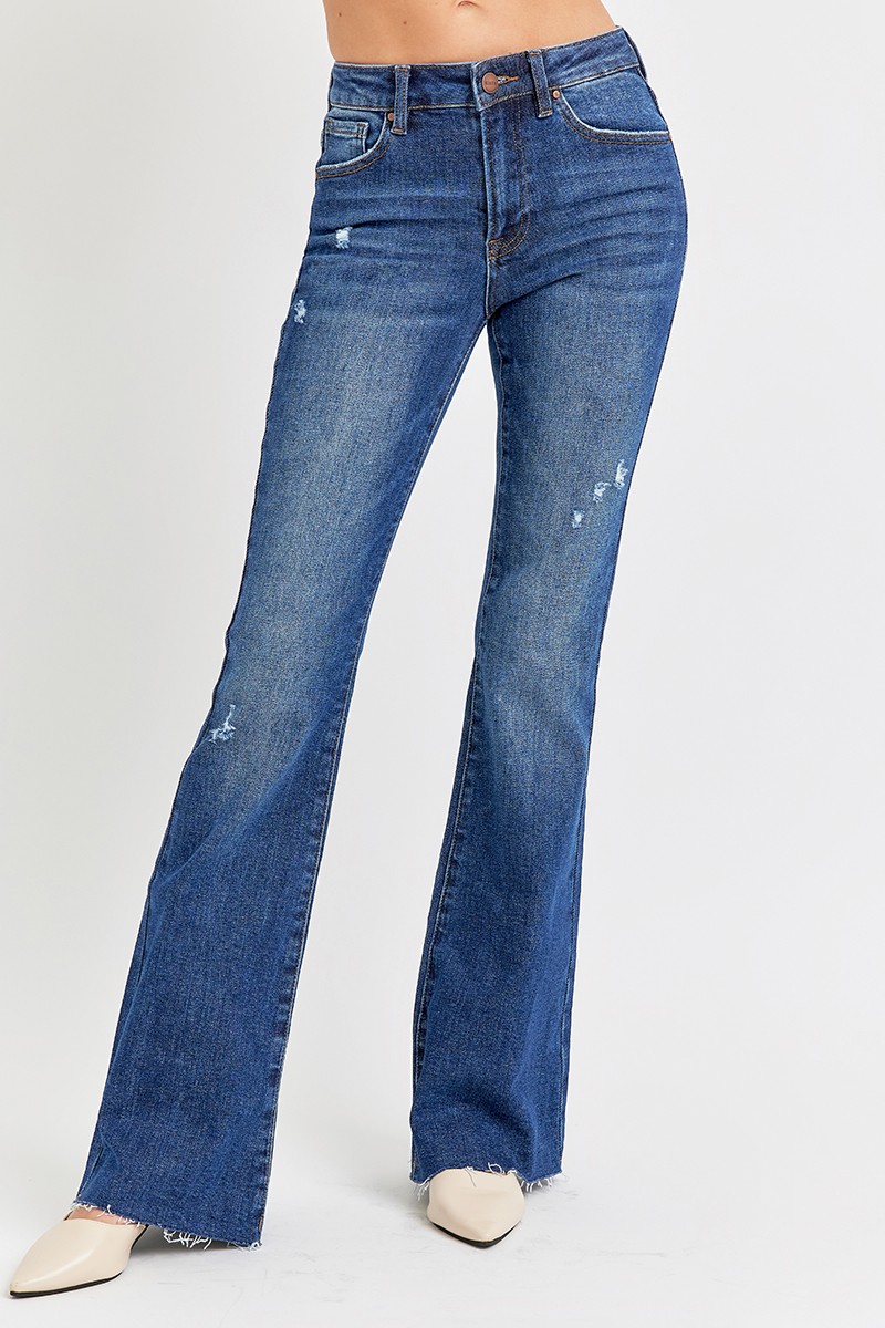 Risen Full Size Distressed Mid Rise Flare Jeans Plus Size