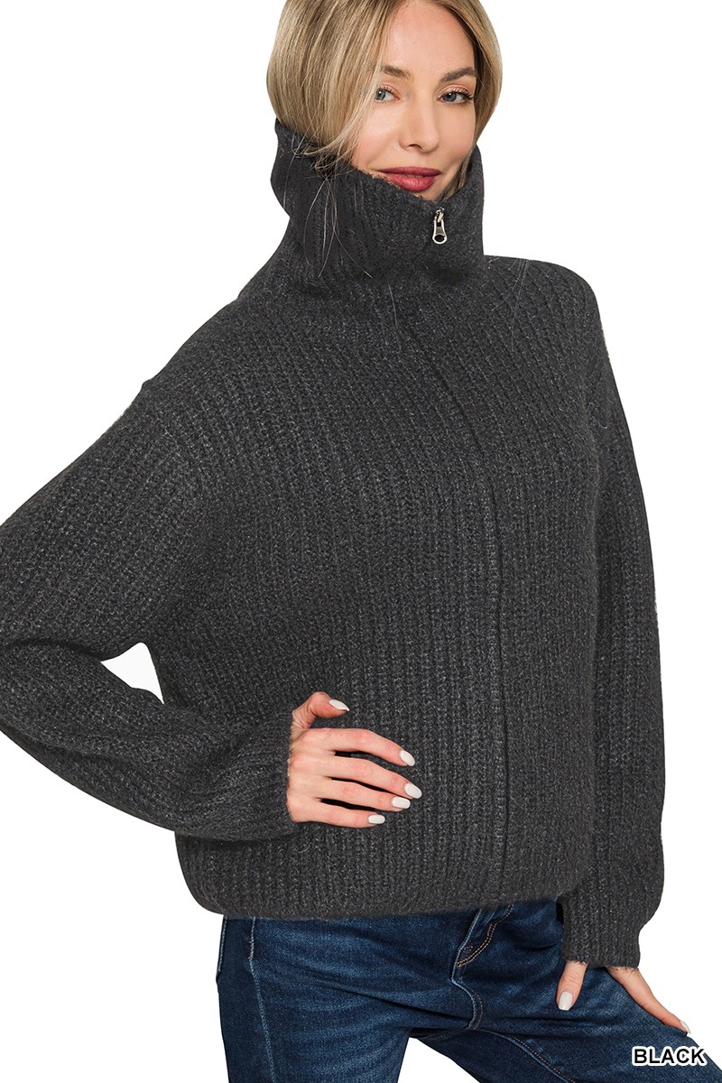 High Neck Full Zip Sweater Cardigan