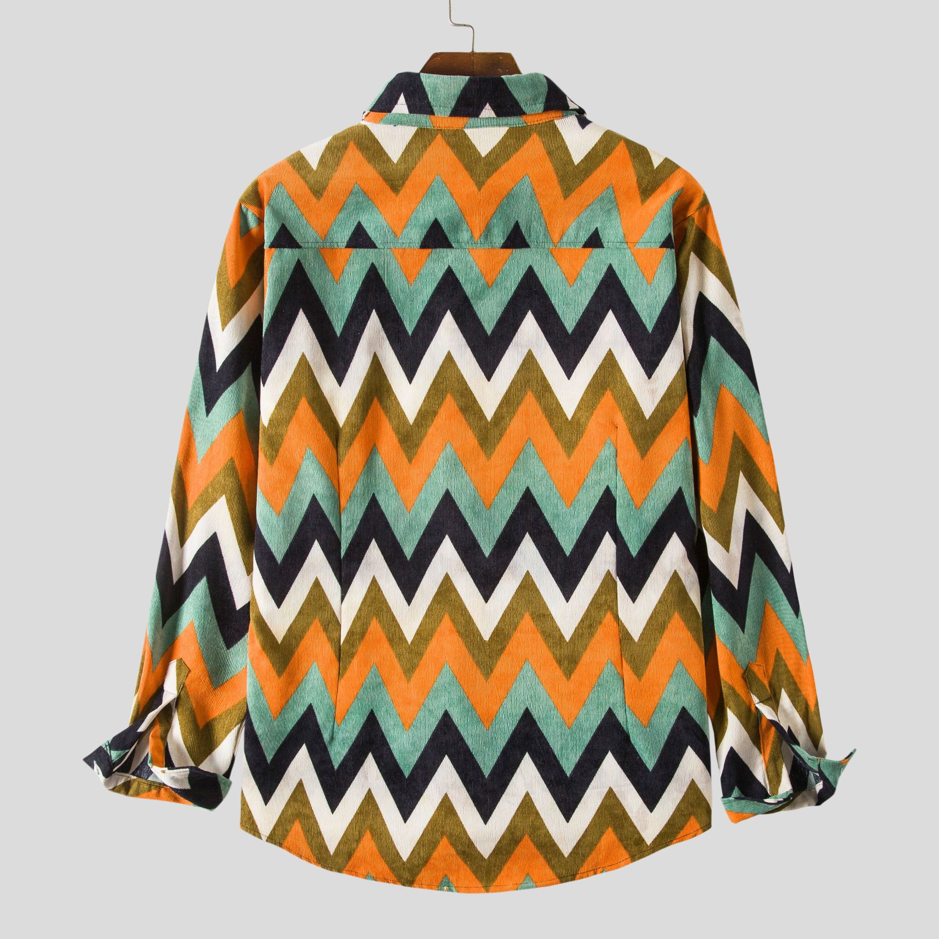 Men's Plus Size Geometric Chevron Pattern Long Sleeve Casual Shirt
